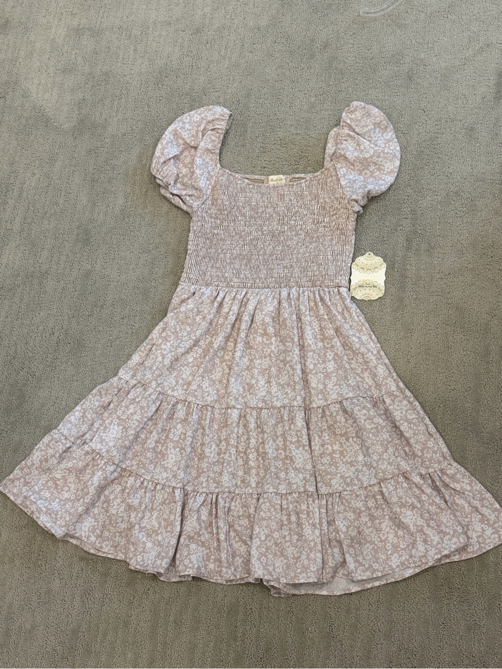 NWT- Altar'd State Cream Floral Puff Sleeve Tiered Dress, size Small